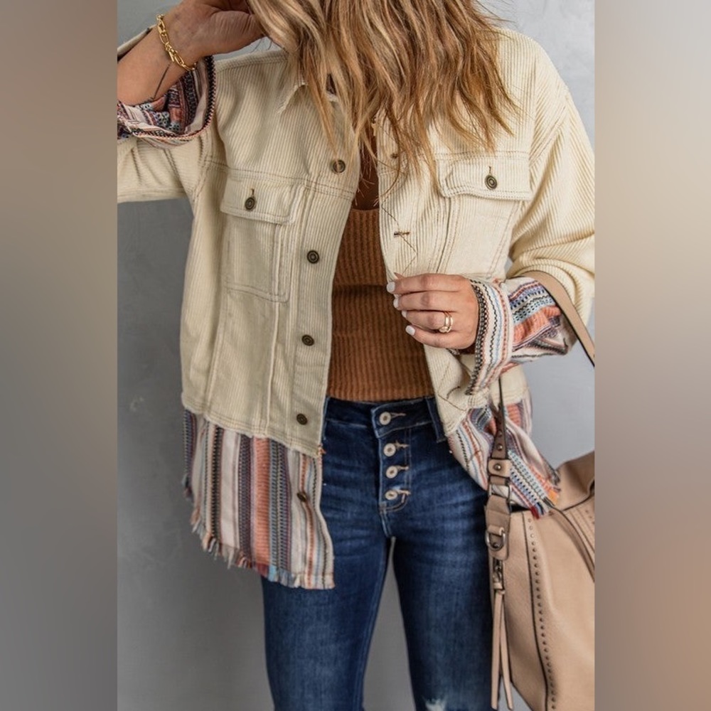 Nwt Beige Corduroy Vertical Stripe Button Shacket… - image 2